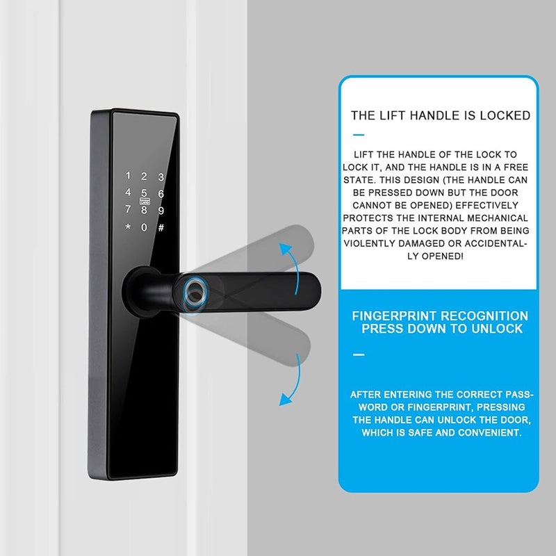 Delavala Delavala Tuya Smart Door Lock 5 Ways Unlocking Voice WiFi Biometric APP Fingerprint Door Handle Digital Keyless Password RFID Unlock for Home Security  - Image 3