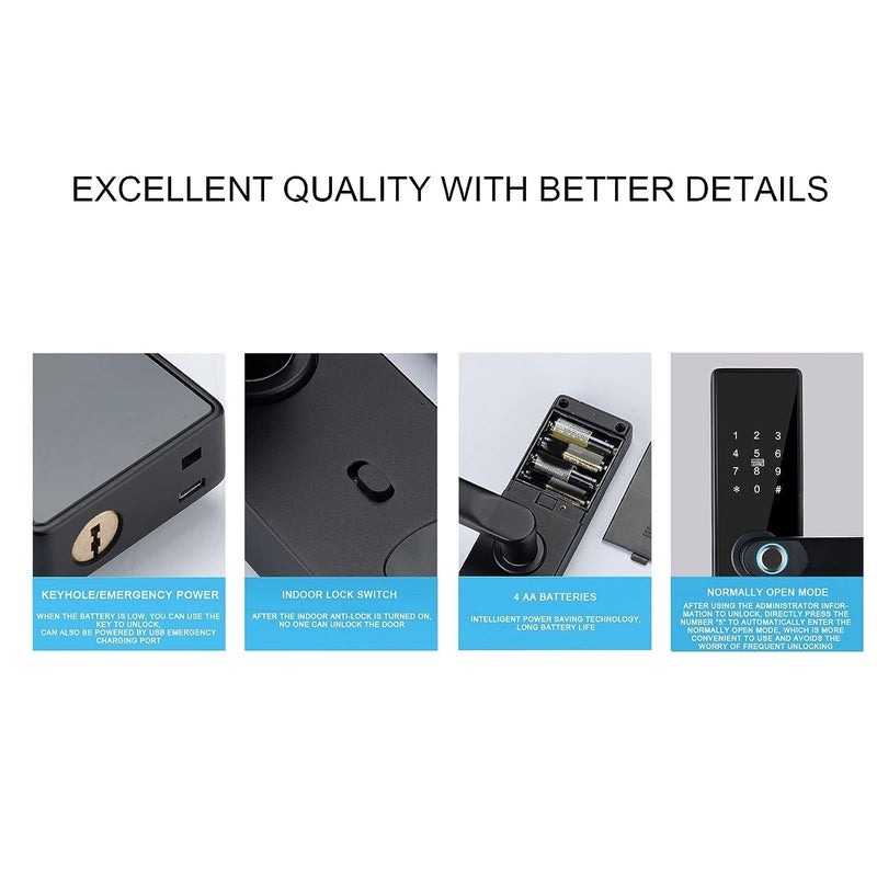 Delavala Delavala Tuya Smart Door Lock 5 Ways Unlocking Voice WiFi Biometric APP Fingerprint Door Handle Digital Keyless Password RFID Unlock for Home Security  - Image 5
