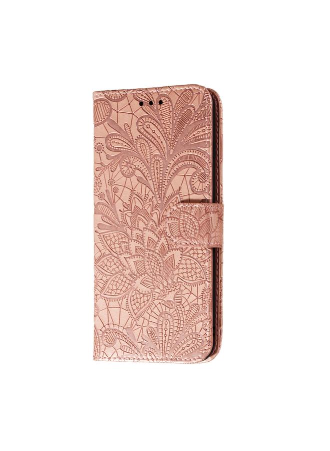 اس-توب جراب لهاتف Samsung Galaxy A31، جراب جلدي أفقي قابل للطي بنقش زهور الدانتيل، مع حامل وفتحات للبطاقات ومحفظة وإطار صورة وحبل - Image 2