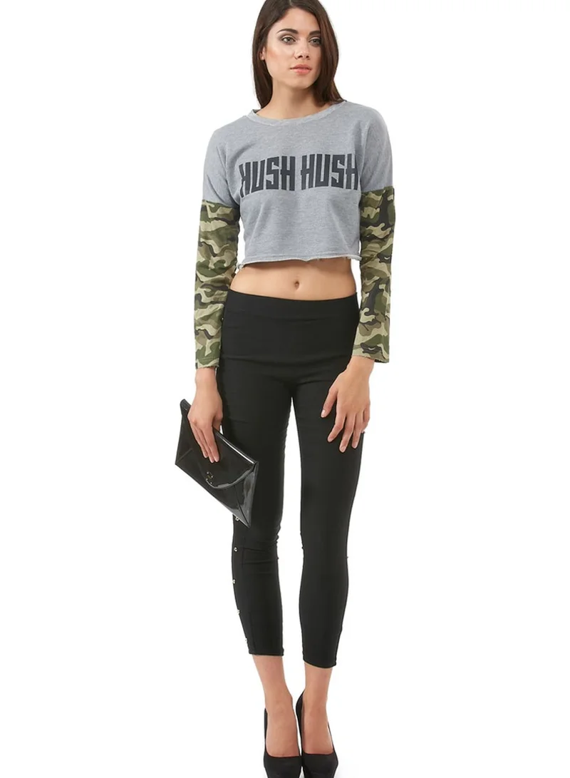 Velvet Fox Army Sleeve Crop Top