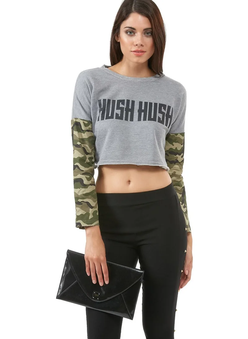 Velvet Fox Army Sleeve Crop Top