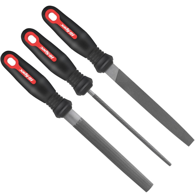 Hi-Spec Hi-Spec 3pc Metal Hand File Tool Set Kit. Large Steel Files. Flat, Round & Half-Round for Crafts, Metal & Wood Work  - Image 1