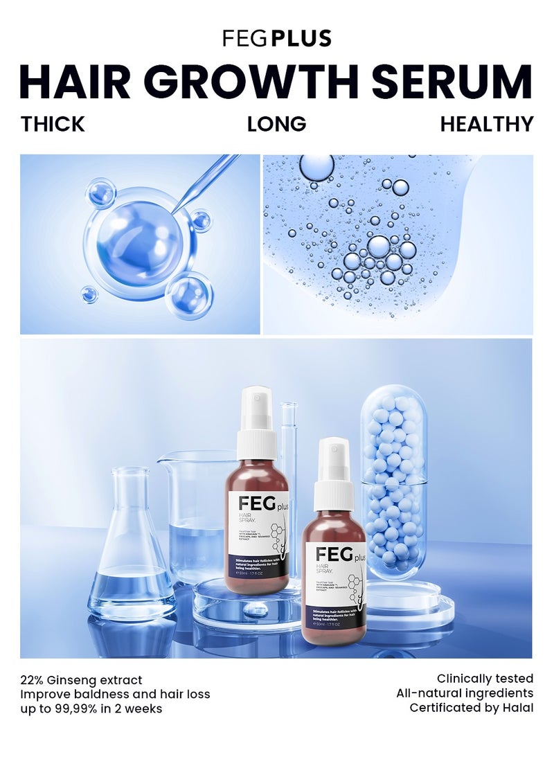 FEG Plus - FEGPLUS Hair Growth Serum - 22% Seaweed Extract For Hair Loss Control & Hair Growth In Men & Women, Boost Thicker Beard & Hair Growth, Improve Baldness | The best hair serum made in the USA (50ml) - Image 1