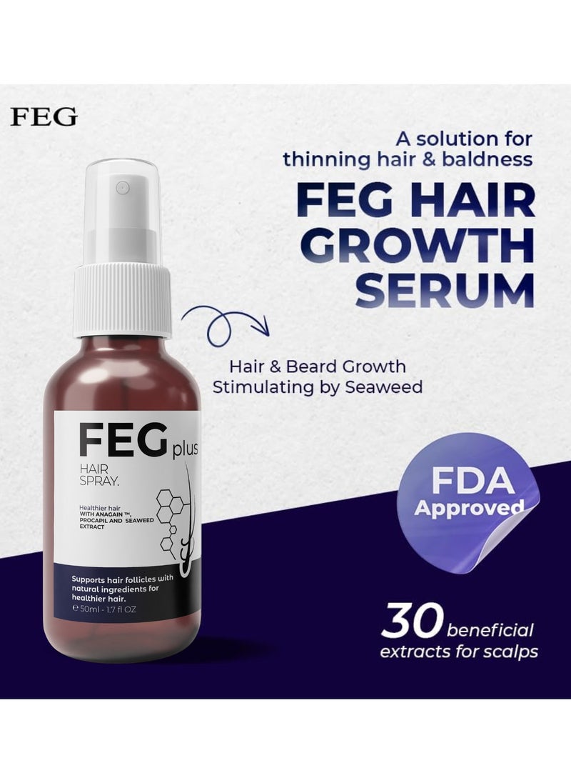 FEG Plus - FEGPLUS Hair Growth Serum - 22% Seaweed Extract For Hair Loss Control & Hair Growth In Men & Women, Boost Thicker Beard & Hair Growth, Improve Baldness | The best hair serum made in the USA (50ml) - Image 1