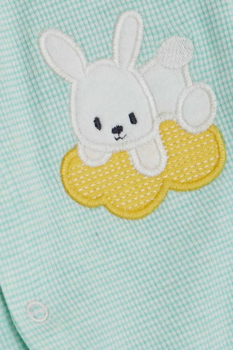 Breeze Breeze Baby Boy Booties Jumpsuit with Cute Bunny Embroidery 0-6 Months, Water Green