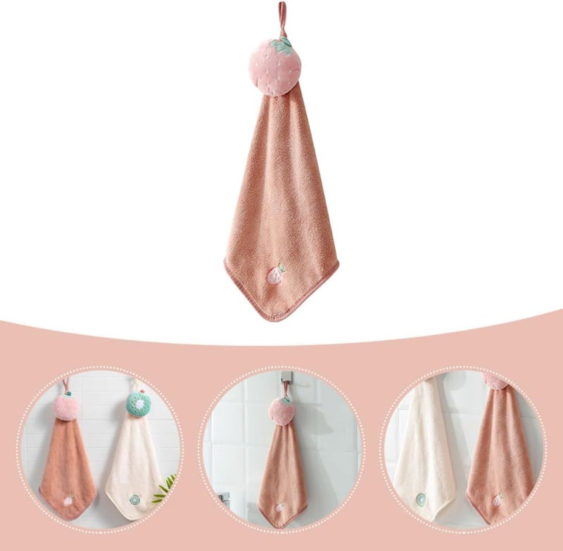 Cartoon Microfiber Hand Towels with Hanging Loop Pink Absorbent Kitchen and Bathroom Hand Towels Cute Fruit Pattern for Home Use - Image 1