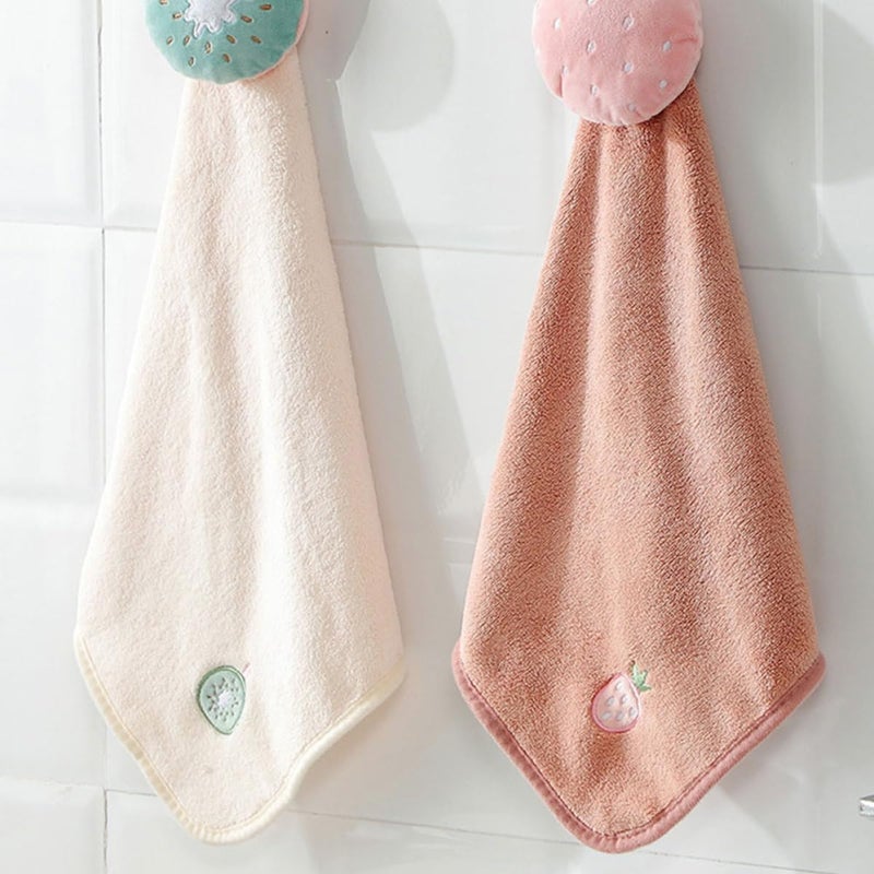 Cartoon Microfiber Hand Towels with Hanging Loop Pink Absorbent Kitchen and Bathroom Hand Towels Cute Fruit Pattern for Home Use - Image 3