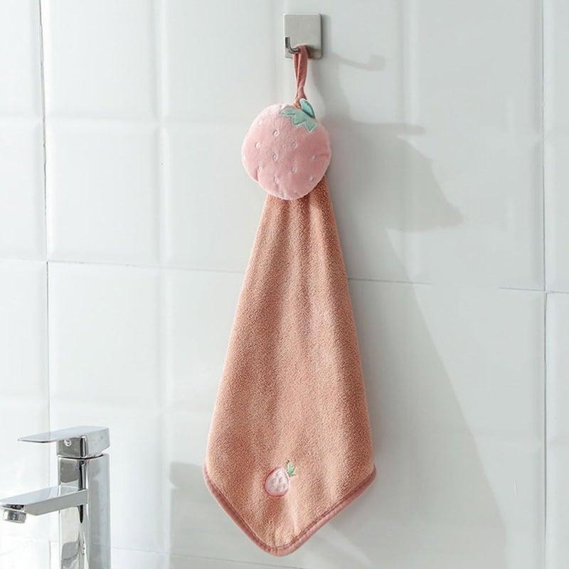 Cartoon Microfiber Hand Towels with Hanging Loop Pink Absorbent Kitchen and Bathroom Hand Towels Cute Fruit Pattern for Home Use - Image 4