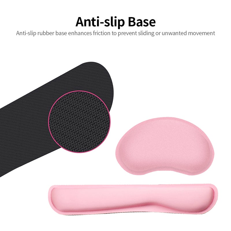 Memory Foam Keyboard Wrist Pad Set Office Gaming Keyboard Wrist Pads with Lycra Fabric Anti-slip Base Black - Image 4