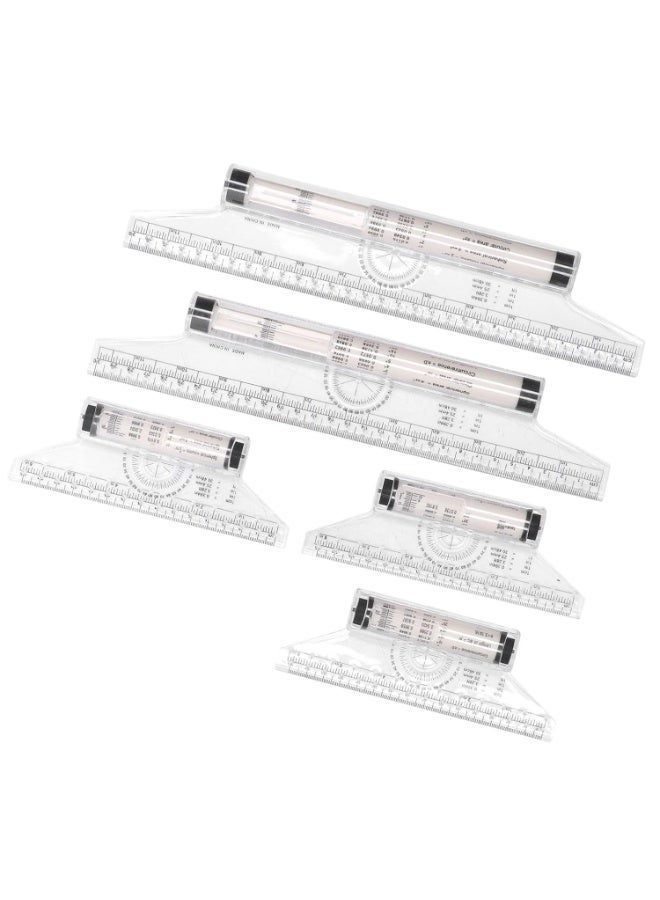 jaexest Parallel Rolling Ruler – Roller Ruler Portable 5-Piece Set – Stable Sliding Transparent Clear Scale – with Practical Formulas for Work, School, Drawing, Design - Image 1