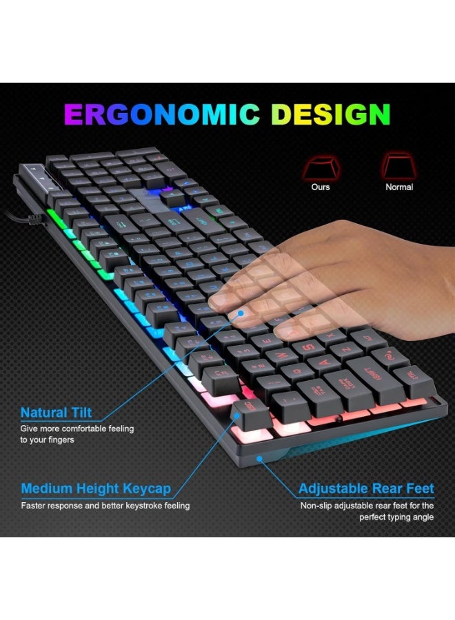 طقم لوحة مفاتيح سلكية وماوس باد بإضاءة ليد - كيبورد ألعاب مريح بإضاءة خلفية - متوافق مع الكمبيوتر واللابتوب وأجهزة الألعاب بلاي ستيشن وإكس بوكس - Image 3