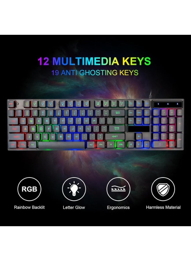 طقم لوحة مفاتيح سلكية وماوس باد بإضاءة ليد - كيبورد ألعاب مريح بإضاءة خلفية - متوافق مع الكمبيوتر واللابتوب وأجهزة الألعاب بلاي ستيشن وإكس بوكس - Image 2