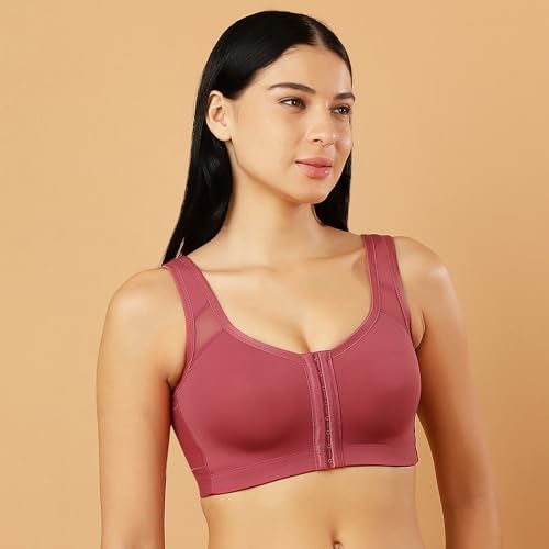 SOIE Front Closure Bra for Women|Full Coverage|Non-Padded & Non-Wired|Cross Back Support & Posture Corrector|Everyday Bra(CB-334 EARTHRED 4XL) Pink - Image 5