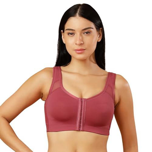 SOIE Front Closure Bra for Women|Full Coverage|Non-Padded & Non-Wired|Cross Back Support & Posture Corrector|Everyday Bra(CB-334 EARTHRED 4XL) Pink - Image 1
