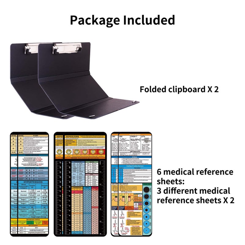 BEKAclub 2Pack Foldable Nurse Clipboard - Black Plastic Medical Clipboard with Pocket Size & 6 Medical Cheat Sheets - Image 2