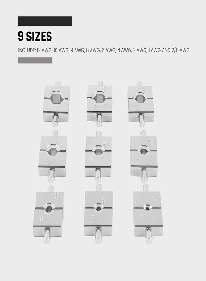 Lichamp قوالب استبدال لأداة الضغط الهيدروليكية Lichamp، قوالب سداسية الأطراف لكابل الفولاذ أو أداة ضغط الأطراف، 9 مقاسات من 12 AWG إلى 2/0 AWG، 1009SL - Image 2