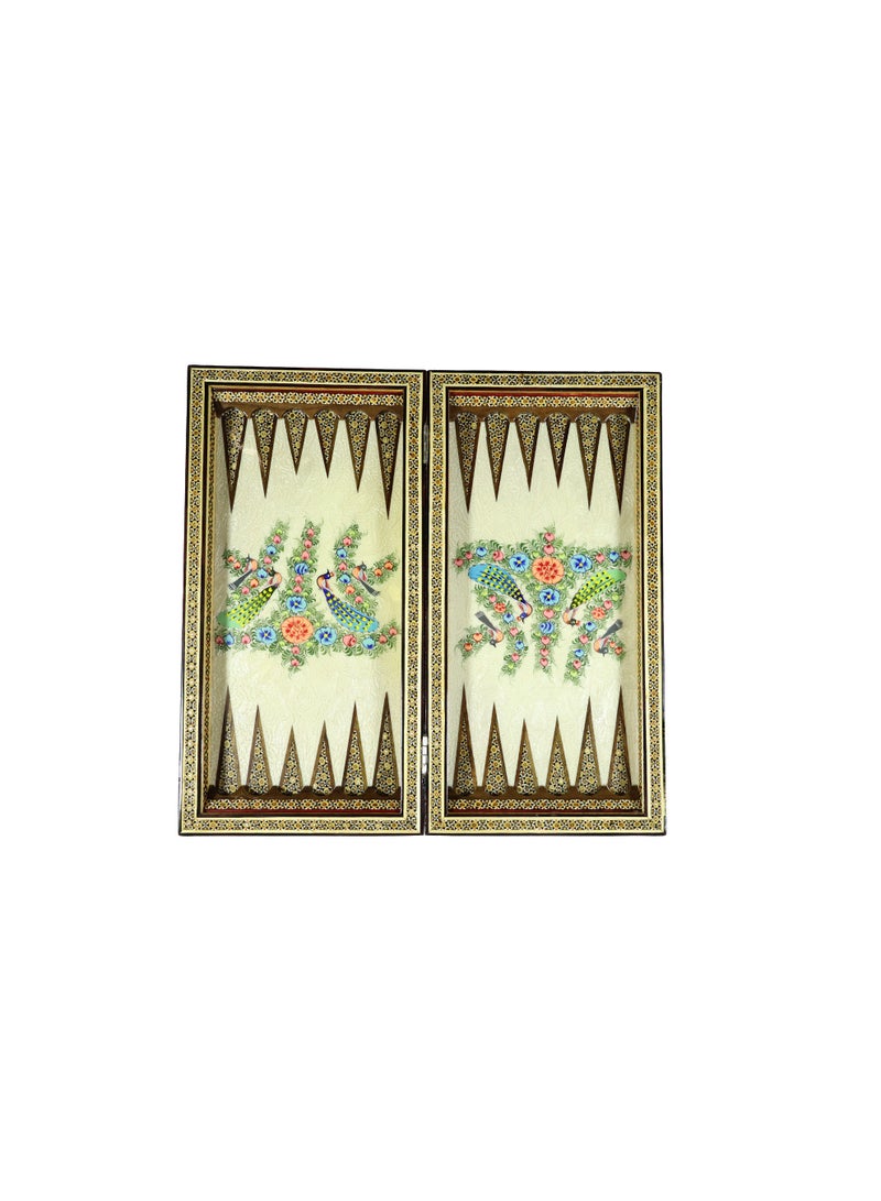 Handcrafted Backgammon and Chess Set, Hand-Painted Raised Artwork, Marquetry with Bone, Wood and Brass, 50x50 cm, with Luxury Case - Image 5