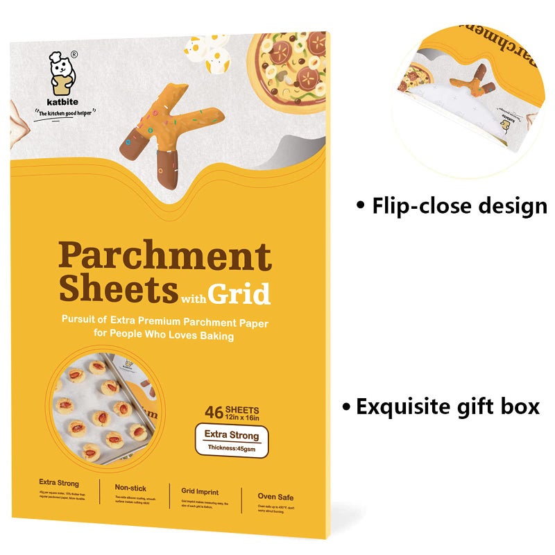 katbite أوراق ورق البرشمان كاتبايت 12x16 بوصة مع خطوط شبكية، ورق خبز مقصوص مسبقًا، غير لاصق وقوي، ورق برشمان نصف ورقة لخبز الكعك، كعك الكوب، الطهي، القلي الهوائي، البخار، الشواء - Image 4