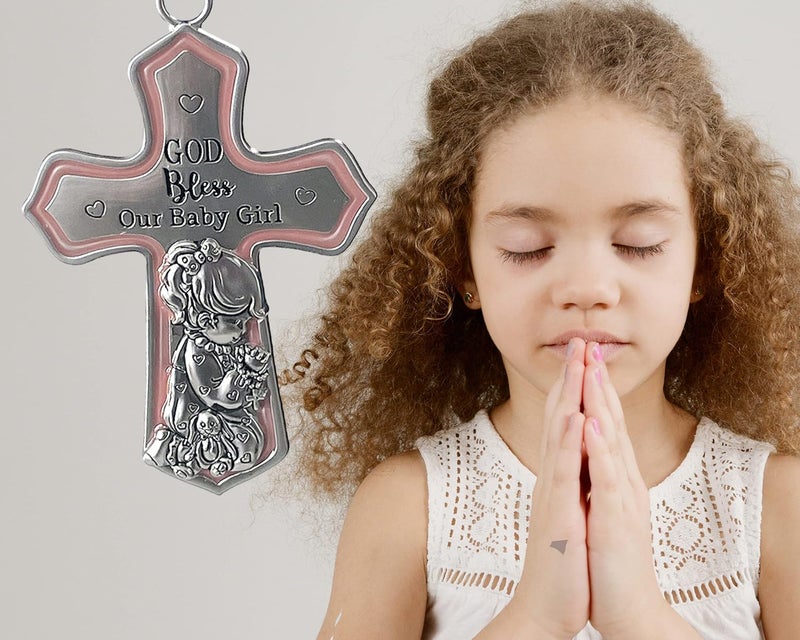 GANZ Ornate Crib Cross Decor with Ribbon Baby Girl for Baptism Christening Baby Shower God Bless Our Baby Girl - Image 2