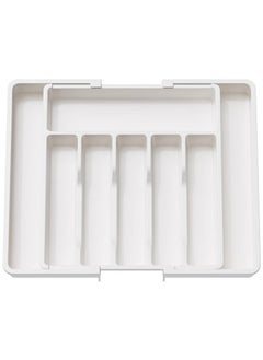 Arabest Silverware Organizer, Expandable Utensil Tray for Drawer, Adjustable Flatware and Cutlery Holder, Compact Plastic Drawerstore Holding Spoons Forks Knives, Large, White  - Image 1