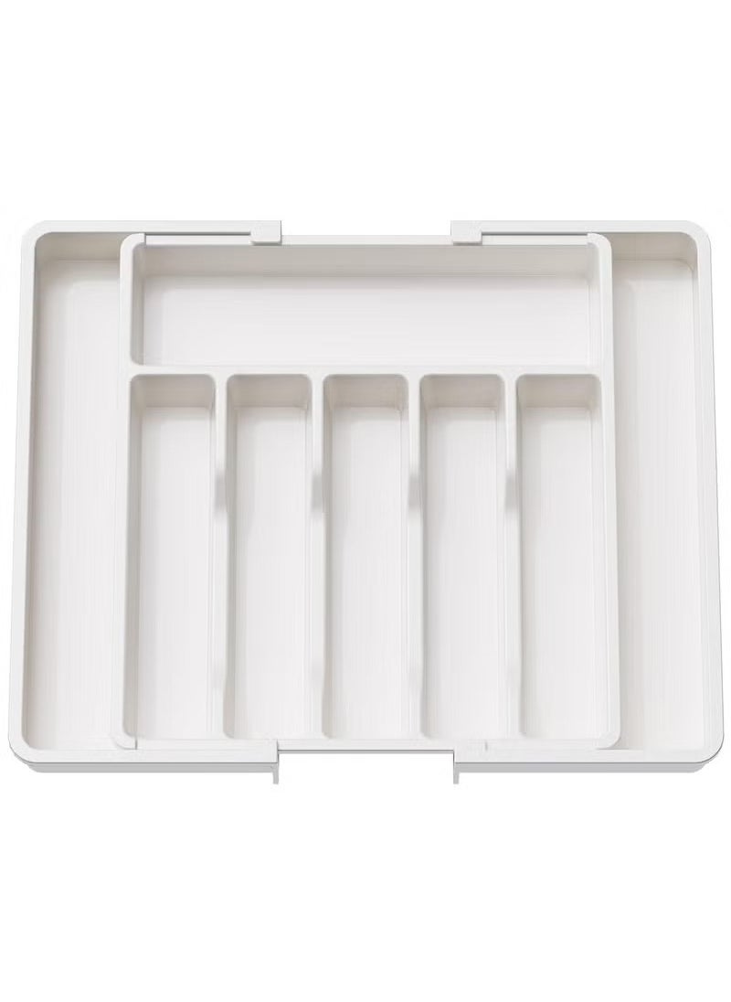 Arabest - Silverware Organizer, Expandable Utensil Tray for Drawer, Adjustable Flatware and Cutlery Holder, Compact Plastic Drawerstore Holding Spoons Forks Knives, Large, White - Image 1