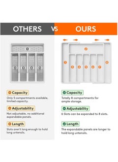 Arabest Silverware Organizer, Expandable Utensil Tray for Drawer, Adjustable Flatware and Cutlery Holder, Compact Plastic Drawerstore Holding Spoons Forks Knives, Large, White  - Image 5