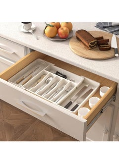 Arabest Silverware Organizer, Expandable Utensil Tray for Drawer, Adjustable Flatware and Cutlery Holder, Compact Plastic Drawerstore Holding Spoons Forks Knives, Large, White  - Image 4