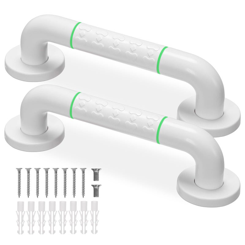 JFMkaer Grab Bars for Shower2 Pack 12 Inch Shower Handle Bath Grab Rails with AntiSlip Grip and Safety Luminous CirclesStainless Steel Bath Handle Bathroom Grab Bar for Seniors and Disability - Image 2