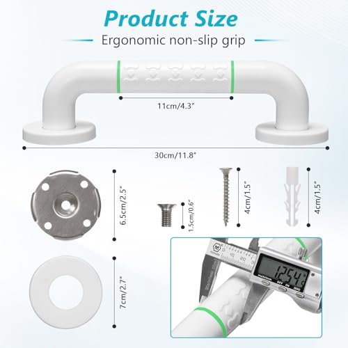 JFMkaer Grab Bars for Shower2 Pack 12 Inch Shower Handle Bath Grab Rails with AntiSlip Grip and Safety Luminous CirclesStainless Steel Bath Handle Bathroom Grab Bar for Seniors and Disability - Image 3