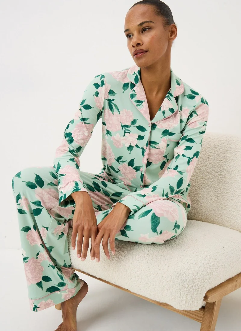 Matalan Green Floral Button Pyjama Set