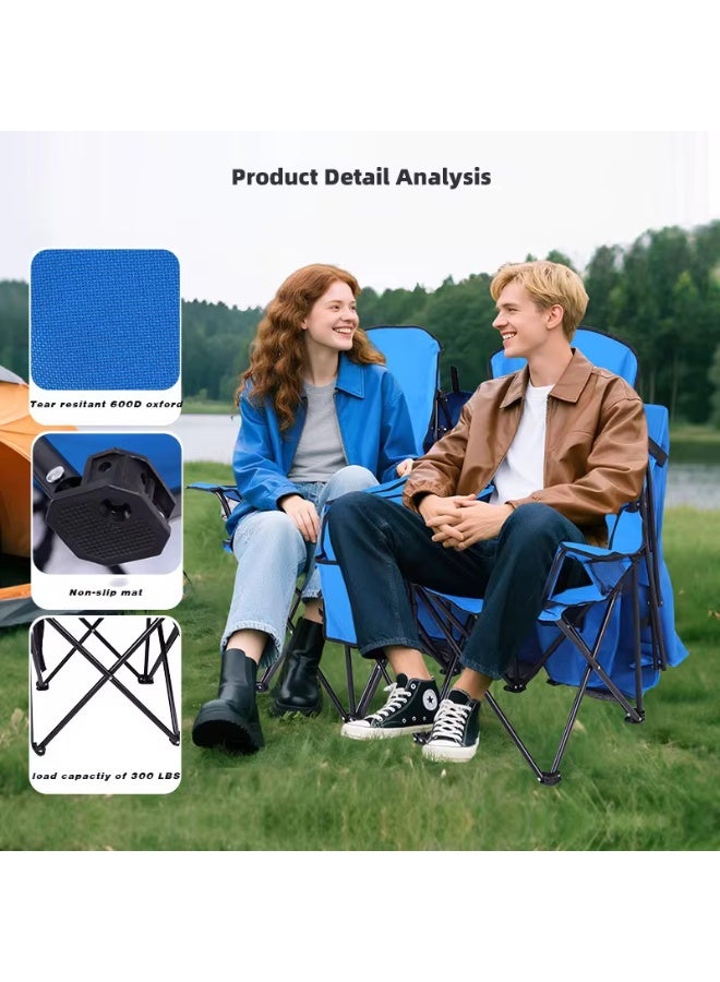 RH Camping chair with Canopy shade and cup holder--Support 150 kg Oversized Folding Beach Chair with umbrella cup holder and shades . Lounge for sand travel outdoor pool, sport Blue - Image 3