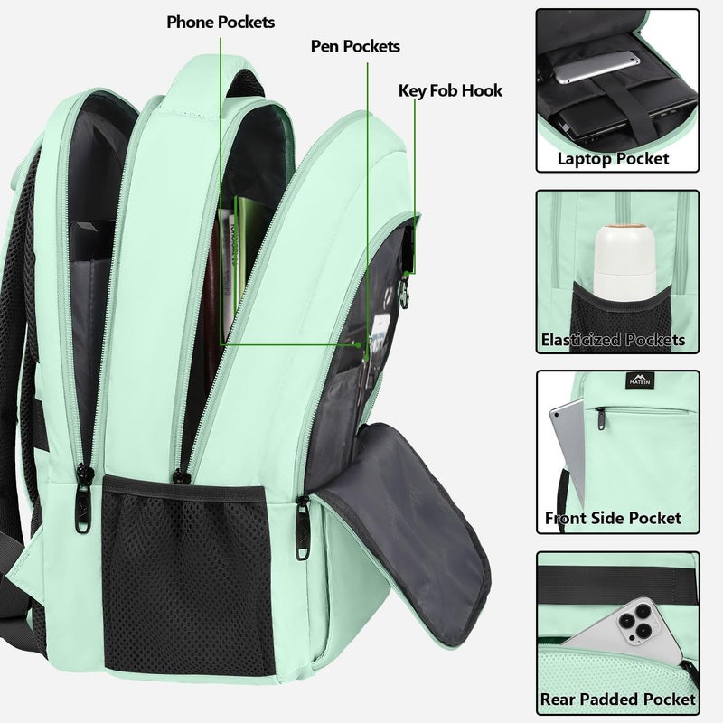 MATEIN Travel Laptop Backpack, 15.6 Inch Computer Backpack, Slim Lightweight Fashion Water Resistant Womens Traveling Backpack Casual Daypack for College Office, Mint Green - Image 5
