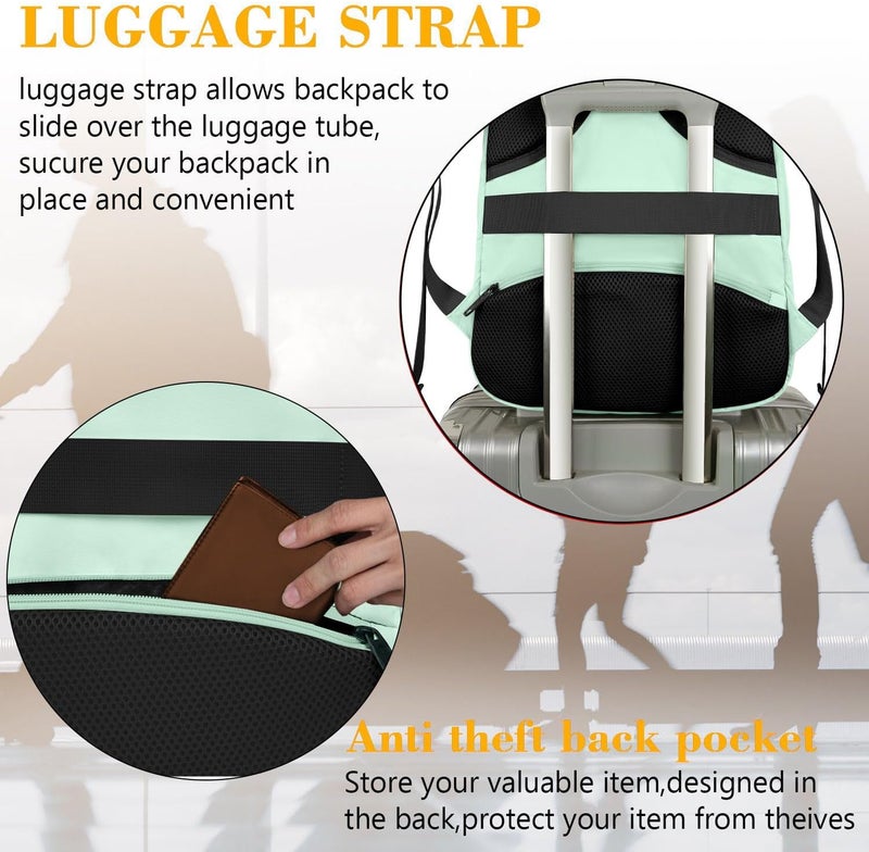 MATEIN Travel Laptop Backpack, 15.6 Inch Computer Backpack, Slim Lightweight Fashion Water Resistant Womens Traveling Backpack Casual Daypack for College Office, Mint Green - Image 2