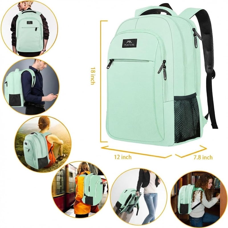 MATEIN Travel Laptop Backpack, 15.6 Inch Computer Backpack, Slim Lightweight Fashion Water Resistant Womens Traveling Backpack Casual Daypack for College Office, Mint Green - Image 3