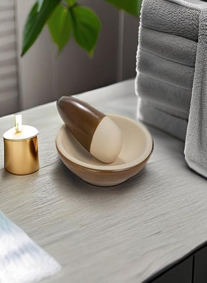 Bloomingville Stoneware Mortar and Pestle with Reactive Glaze, Brown and Cream - Image 5