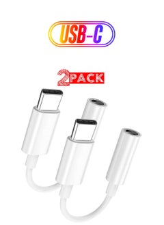 2-Pack USB-C to 3.5mm AUX Jack Adapter – Type C to Headphone Jack Converter, White