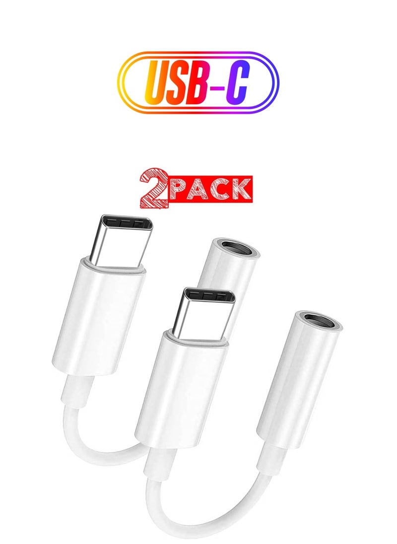 بيوينتي 2-Pack USB-C to 3.5mm AUX Jack Adapter – Type C to Headphone Jack Converter, White  - Image 1