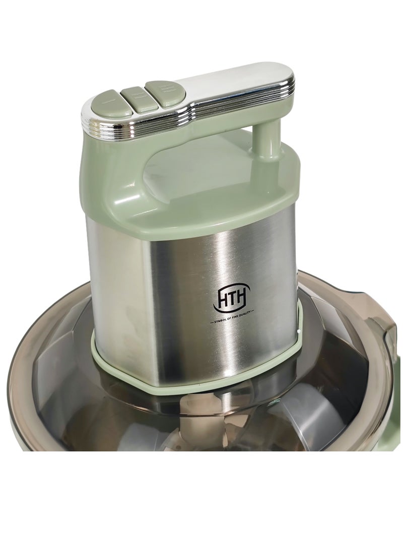 HTH - Multifunction Electric Chopper 5L Capacity Food Processor Stainless Steel Six Knife Blade Mixer Bowl with Tripple Speed Mode 1100W Pure Copper Electric Motor Vegetables and Meat Grinder High Performance Kitchen Appliance with Safety Feature for Chopping Ice Crushing Mincing Grinding Pureeing Blending 39.5x25.5x22 cm - Image 1