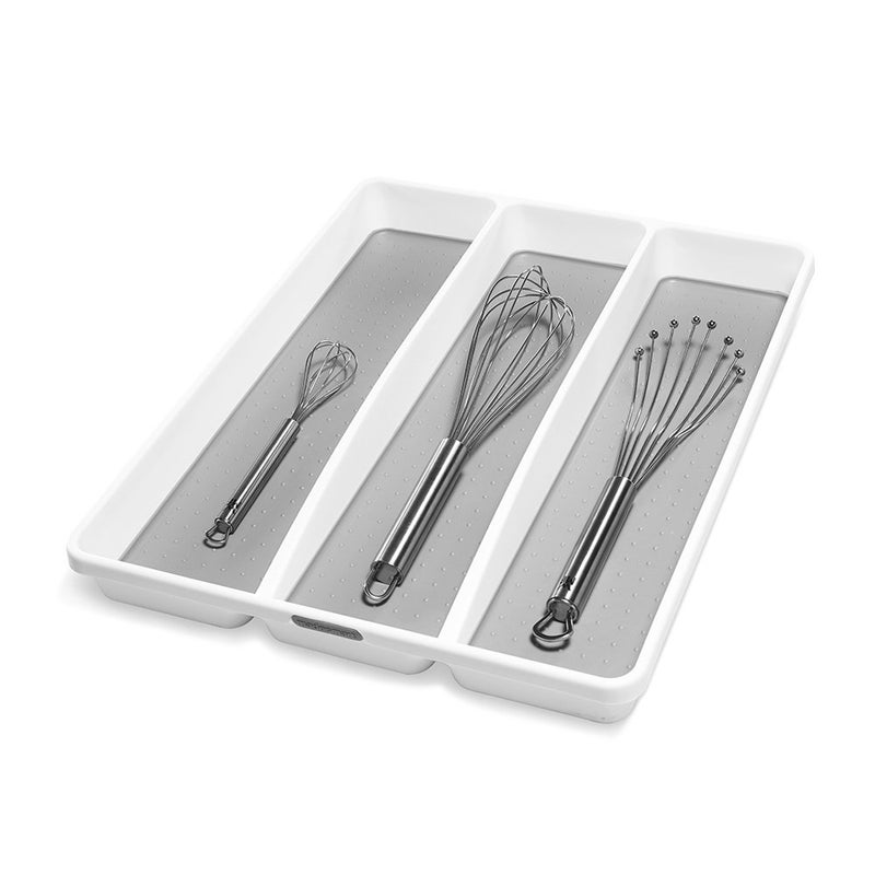 madesmart Classic Large Utensil Tray, Soft Grip, Non-Slip Kitchen Drawer Organizer, 3 Compartments, Multi-Purpose Home Organization, BPA Free, White - Image 2
