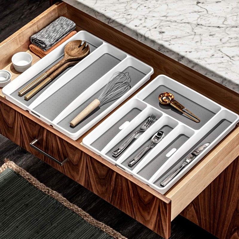 madesmart Classic Large Utensil Tray, Soft Grip, Non-Slip Kitchen Drawer Organizer, 3 Compartments, Multi-Purpose Home Organization, BPA Free, White - Image 4