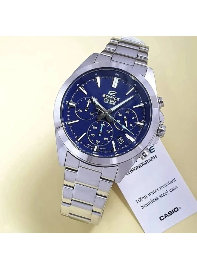 Casio Edifice EFV-630D-2AVUDF Men's Chronograph Watch, Blue Sunray Dial, Stainless Steel Band, 100M Water Resistant - Image 2