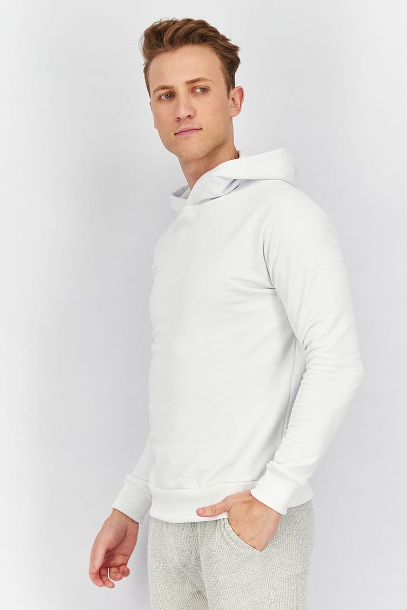 Baldinini Men Hooded Neck Brand Logo Long Sleeves Sweatshirt, White and Blue - Image 3