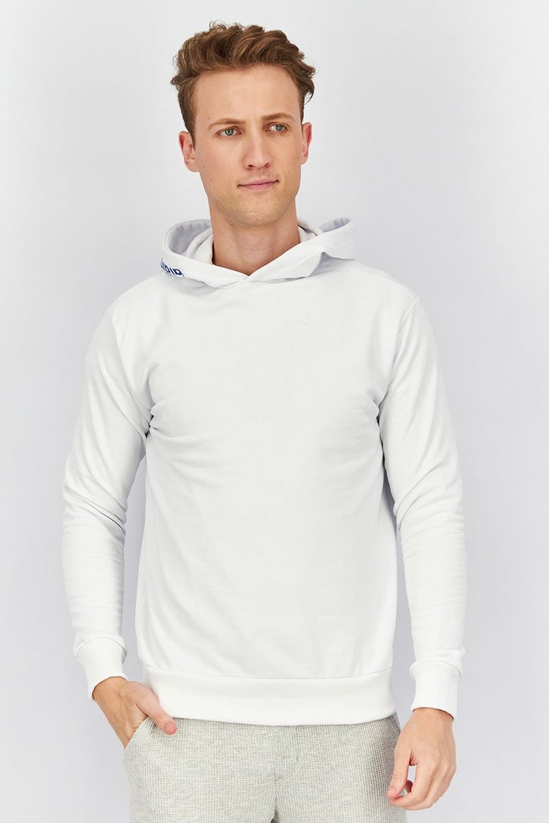 Baldinini Men Hooded Neck Brand Logo Long Sleeves Sweatshirt, White and Blue - Image 1
