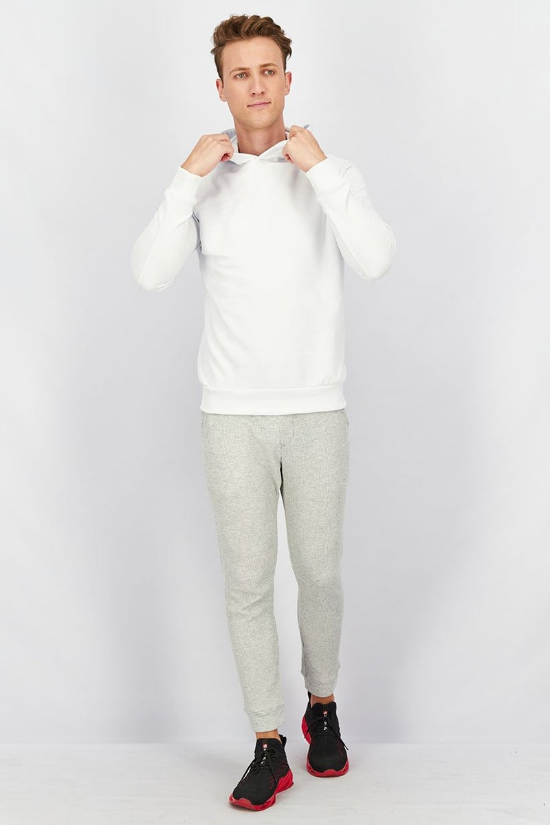 Baldinini Men Hooded Neck Brand Logo Long Sleeves Sweatshirt, White and Blue - Image 2