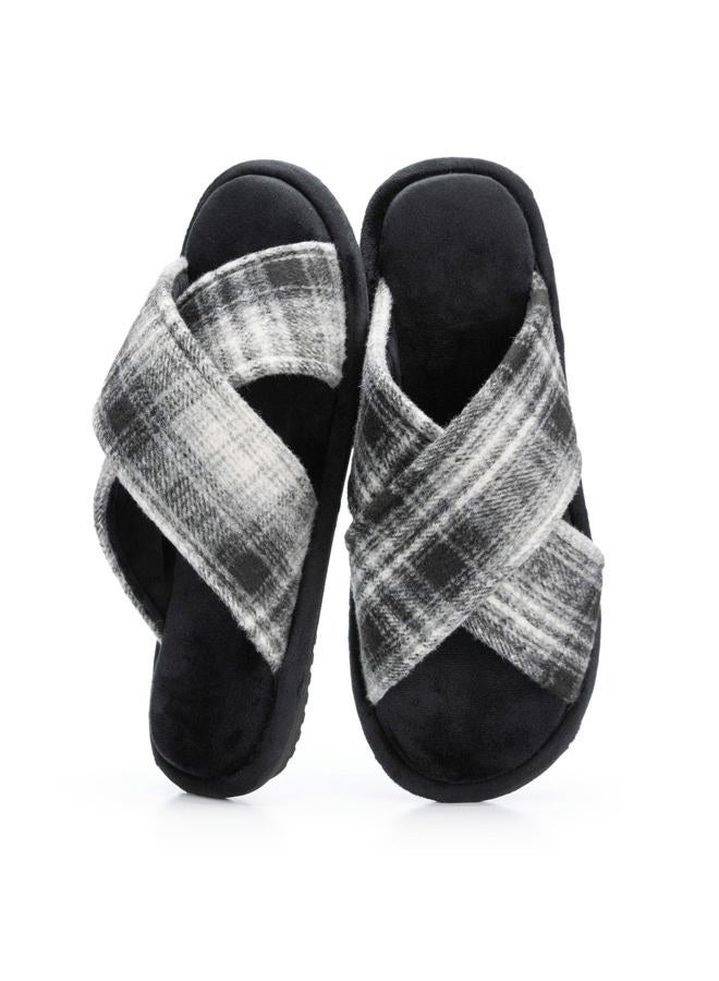 GOEWY Mens Cozy Slippers Cross Band House Slippers with Memory Foam Soft Non-slip Indoor House Shoes Summer Breathable Slipper, Black, 11-12 - Image 1