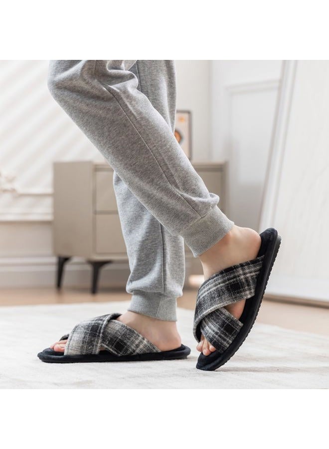 GOEWY Mens Cozy Slippers Cross Band House Slippers with Memory Foam Soft Non-slip Indoor House Shoes Summer Breathable Slipper, Black, 11-12 - Image 3