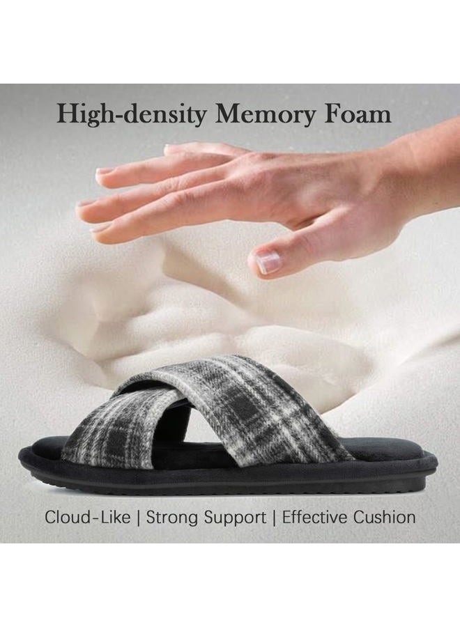 GOEWY Mens Cozy Slippers Cross Band House Slippers with Memory Foam Soft Non-slip Indoor House Shoes Summer Breathable Slipper, Black, 11-12 - Image 2