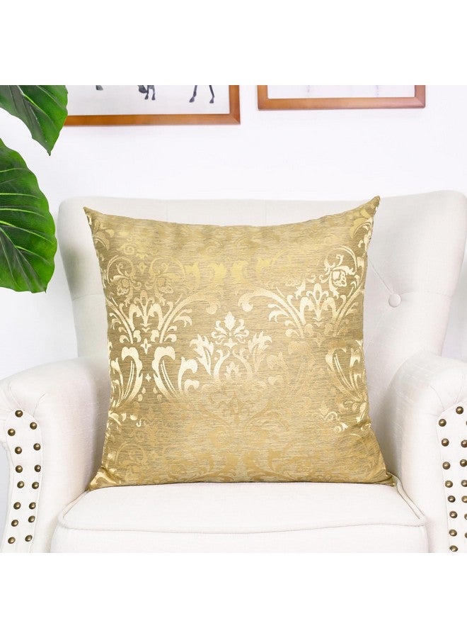 CaliTime Pack of 2 Throw Pillow Covers Cases for Couch Sofa Home Decoration Vintage Damask Floral Shining & Dull Contrast 18 X 18 Inches Gold - Image 3