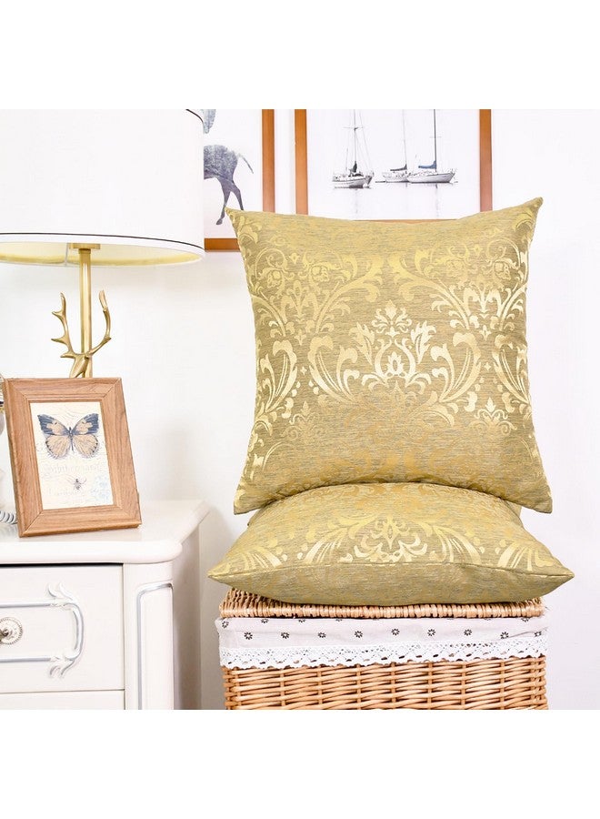 CaliTime Pack of 2 Throw Pillow Covers Cases for Couch Sofa Home Decoration Vintage Damask Floral Shining & Dull Contrast 18 X 18 Inches Gold - Image 2