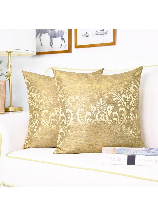 CaliTime Pack of 2 Throw Pillow Covers Cases for Couch Sofa Home Decoration Vintage Damask Floral Shining & Dull Contrast 18 X 18 Inches Gold - Image 5